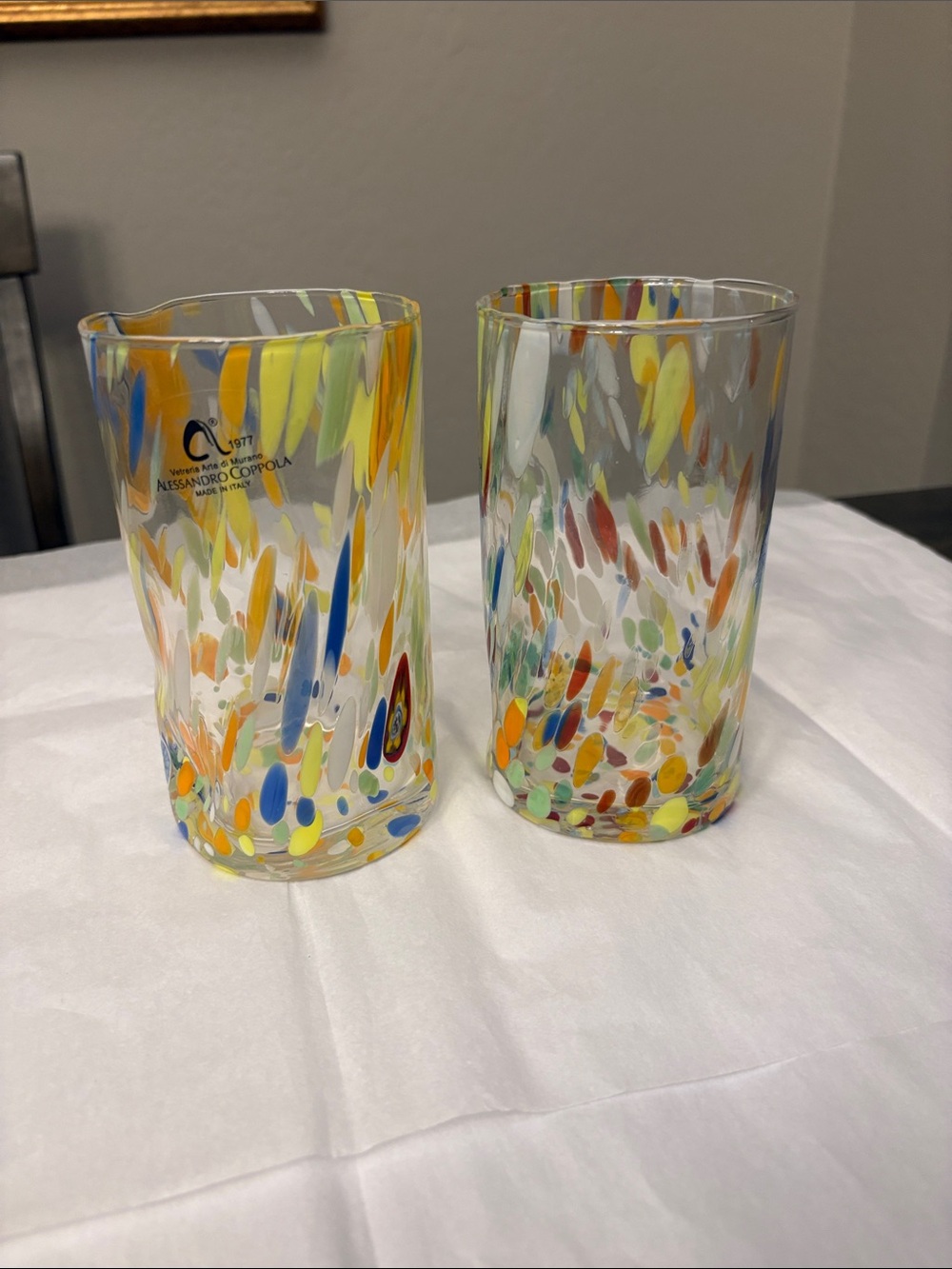 Murano Confetti Indented Drinking Glasses Made In Italy Handmade Set Of 2